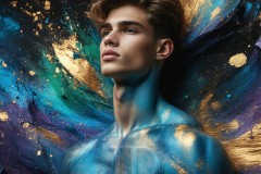 Abstract Male Art Ai Photos of Beautiful Men Enveloped by Vibrant Blue & Gold Colors