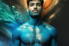 Abstract Male Art Ai Photos of Beautiful Men Enveloped by Vibrant Blue & Gold Colors