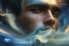 Abstract Male Art Ai Photos of Beautiful Men Enveloped by Vibrant Blue & Gold Colors