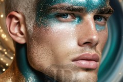 Abstract Male Art Ai Photos of Beautiful Men Enveloped by Vibrant Blue & Gold Colors