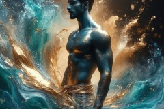 Abstract Male Art Ai Photos of Beautiful Men Enveloped by Vibrant Blue & Gold Colors