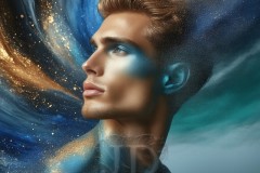 Abstract Male Art Ai Photos of Beautiful Men Enveloped by Vibrant Blue & Gold Colors