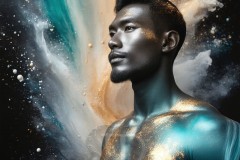 Abstract Male Art Ai Photos of Beautiful Men Enveloped by Vibrant Blue & Gold Colors
