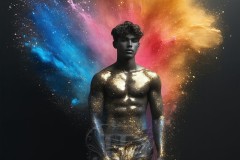 Abstract Male Art Ai Photos of Beautiful Men Enveloped by Vibrant Blue & Gold Colors