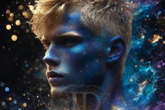 Abstract Male Art Ai Photos of Beautiful Men Enveloped by Vibrant Blue & Gold Colors