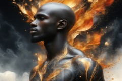 Abstract Male Art Ai Photos of Beautiful Men Enveloped by Vibrant Blue & Gold Colors