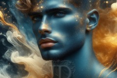 Abstract Male Art Ai Photos of Beautiful Men Enveloped by Vibrant Blue & Gold Colors
