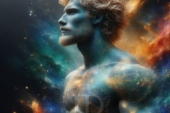 Abstract Male Art Ai Photos of Beautiful Men Enveloped by Vibrant Blue & Gold Colors
