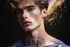 Abstract Male Art Ai Photos of Beautiful Men Enveloped by Vibrant Blue & Gold Colors