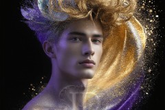 Abstract Male Art Ai Photos of Beautiful Men Enveloped by Vibrant Blue & Gold Colors