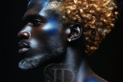 Abstract Male Art Ai Photos of Beautiful Men Enveloped by Vibrant Blue & Gold Colors