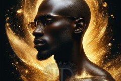 Abstract Male Art Ai Photos of Beautiful Men Enveloped by Vibrant Blue & Gold Colors