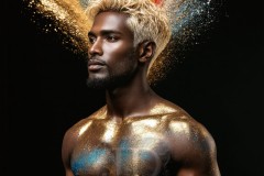 Abstract Male Art Ai Photos of Beautiful Men Enveloped by Vibrant Blue & Gold Colors