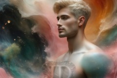 Abstract Male Art Ai Photos of Beautiful Men Enveloped by Vibrant Blue & Gold Colors