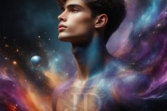 Abstract Male Art Ai Photos of Beautiful Men Enveloped by Vibrant Blue & Gold Colors