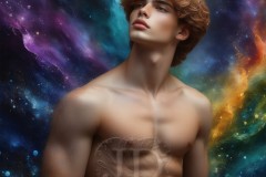 Abstract Male Art Ai Photos of Beautiful Men Enveloped by Vibrant Blue & Gold Colors