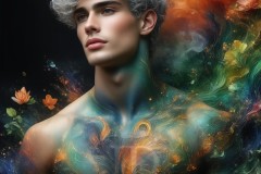 Abstract Male Art Ai Photos of Beautiful Men Enveloped by Vibrant Blue & Gold Colors