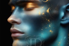 Abstract Male Art Ai Photos of Beautiful Men Enveloped by Vibrant Blue & Gold Colors
