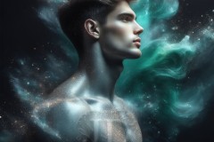 Abstract Male Art Ai Photos of Beautiful Men Enveloped by Vibrant Blue & Gold Colors