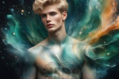 Abstract Male Art Ai Photos of Beautiful Men Enveloped by Vibrant Blue & Gold Colors