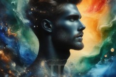 Abstract Male Art Ai Photos of Beautiful Men Enveloped by Vibrant Blue & Gold Colors