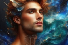 Abstract Male Art Ai Photos of Beautiful Men Enveloped by Vibrant Blue & Gold Colors