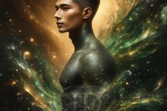 Abstract Male Art Ai Photos of Beautiful Men Enveloped by Vibrant Blue & Gold Colors