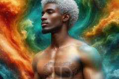 Abstract Male Art Ai Photos of Beautiful Men Enveloped by Vibrant Blue & Gold Colors