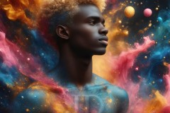 Abstract Male Art Ai Photos of Beautiful Men Enveloped by Vibrant Blue & Gold Colors