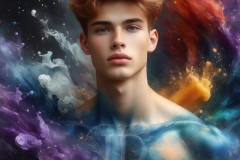 Abstract Male Art Ai Photos of Beautiful Men Enveloped by Vibrant Blue & Gold Colors