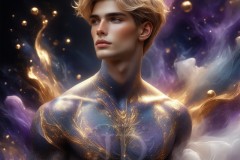 Abstract Male Art Ai Photos of Beautiful Men Enveloped by Vibrant Blue & Gold Colors