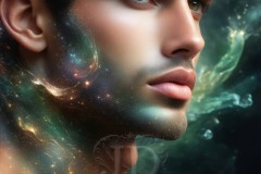 Abstract Male Art Ai Photos of Beautiful Men Enveloped by Vibrant Blue & Gold Colors