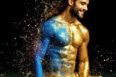 Abstract Male Art Ai Photos of Beautiful Men Enveloped by Vibrant Blue & Gold Colors