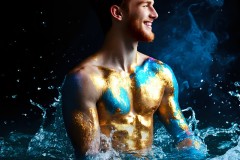 Abstract Male Art Ai Photos of Beautiful Men Enveloped by Vibrant Blue & Gold Colors