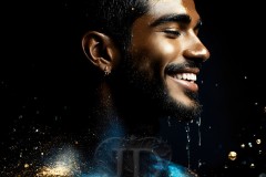 Abstract Male Art Ai Photos of Beautiful Men Enveloped by Vibrant Blue & Gold Colors
