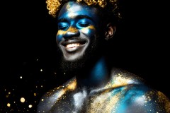 Abstract Male Art Ai Photos of Beautiful Men Enveloped by Vibrant Blue & Gold Colors