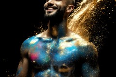 Abstract Male Art Ai Photos of Beautiful Men Enveloped by Vibrant Blue & Gold Colors