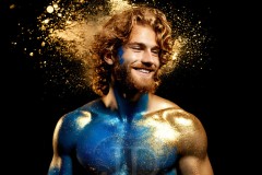 Abstract Male Art Ai Photos of Beautiful Men Enveloped by Vibrant Blue & Gold Colors