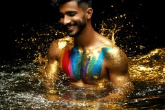 Abstract Male Art Ai Photos of Beautiful Men Enveloped by Vibrant Blue & Gold Colors