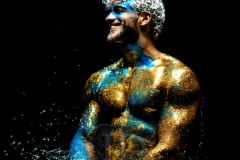 Abstract Male Art Ai Photos of Beautiful Men Enveloped by Vibrant Blue & Gold Colors