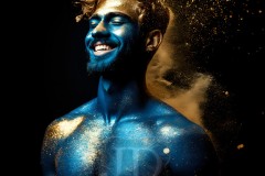 Abstract Male Art Ai Photos of Beautiful Men Enveloped by Vibrant Blue & Gold Colors