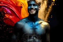 Abstract Male Art Ai Photos of Beautiful Men Enveloped by Vibrant Blue & Gold Colors