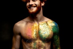 Abstract Male Art Ai Photos of Beautiful Men Enveloped by Vibrant Blue & Gold Colors