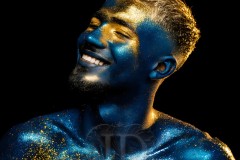 Abstract Male Art Ai Photos of Beautiful Men Enveloped by Vibrant Blue & Gold Colors