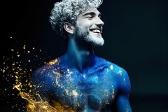 Abstract Male Art Ai Photos of Beautiful Men Enveloped by Vibrant Blue & Gold Colors