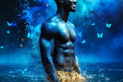 Abstract Male Art Ai Photos of Beautiful Men Enveloped by Vibrant Blue & Gold Colors
