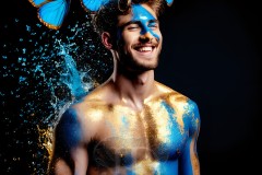 Abstract Male Art Ai Photos of Beautiful Men Enveloped by Vibrant Blue & Gold Colors