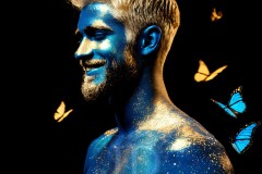 Abstract Male Art Ai Photos of Beautiful Men Enveloped by Vibrant Blue & Gold Colors