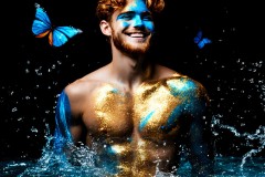 Abstract Male Art Ai Photos of Beautiful Men Enveloped by Vibrant Blue & Gold Colors