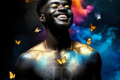 Abstract Male Art Ai Photos of Beautiful Men Enveloped by Vibrant Blue & Gold Colors